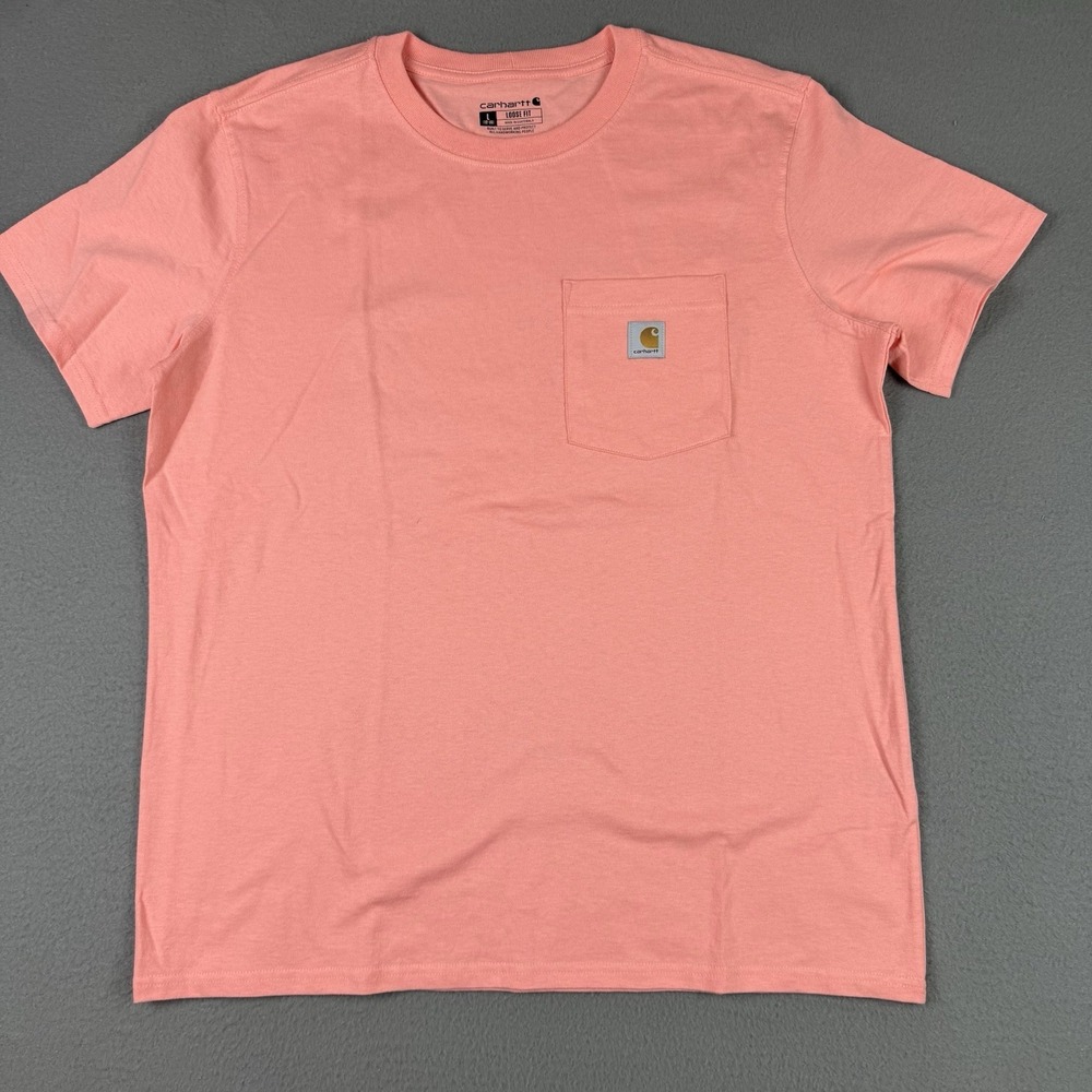 Carhartt T Shirt Womens Large 12-14‎ Pink Logo Pocket Tee 103067 P19